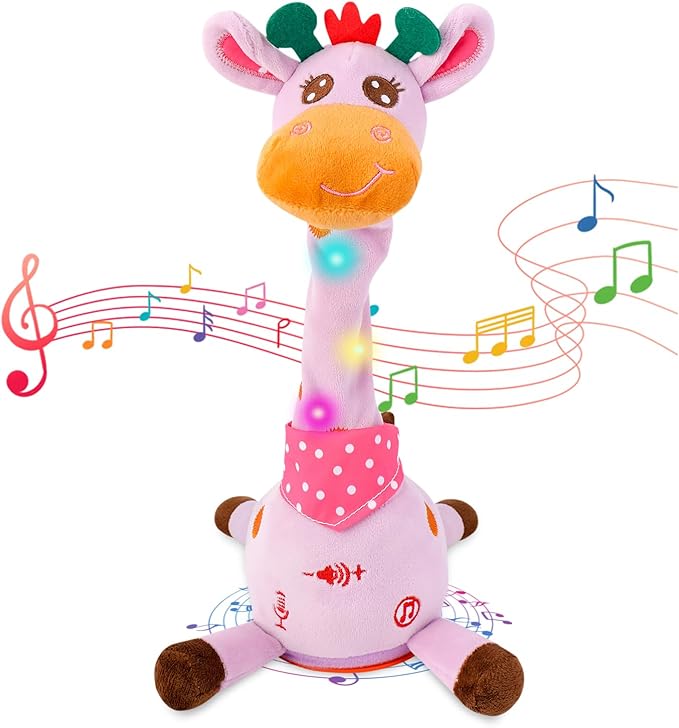 Dancing Talking Giraffe Toy, Stuffed Animal Baby Toy Repeating What You Say, Glowing Musical Electronic Giraffe Gifts for Toddlers 1-3 Years Old, Easter Gift for Kids (Purple Giraffe)