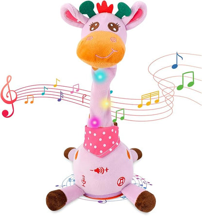 Dancing Talking Giraffe Toy, Stuffed Animal Baby Toy Repeating What You Say, Glowing Musical Electronic Giraffe Gifts for Toddlers 1-3 Years Old, Easter Gift for Kids (Purple Giraffe)