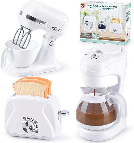 Kitchen Appliances Toys, Kids Play Kitchen Accessories Set, Pretend Kitchen Toys for Kids Ages 4-8, Coffee Maker, Mixer, Toaster with Realistic Lights & Sounds, Gift for Girls Ages 3+