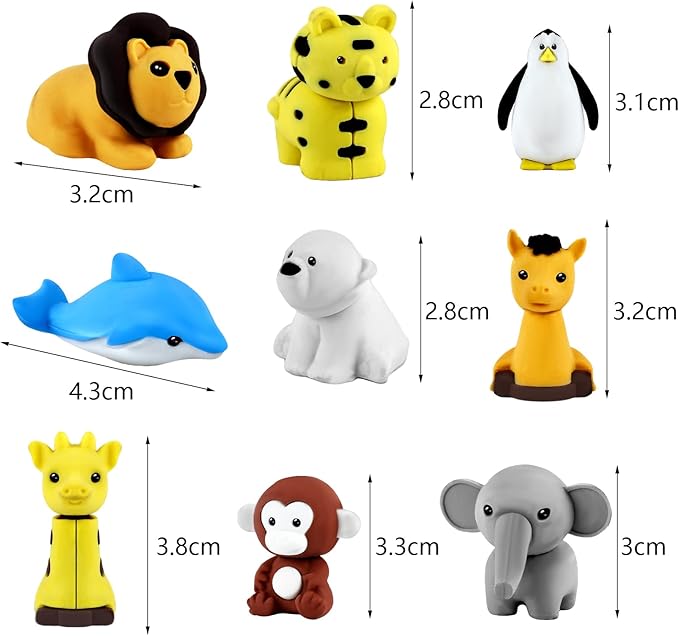 URSKYTOUS 60Pcs Animal Erasers Desk Pets for Kids Animal Pencil Erasers Bulk Puzzle Eraser Toys Gifts for Classroom Prizes,Game Reward,Treasure Box,Easter Egg Fillers,Goodie Bag Stuffers,Party Favors