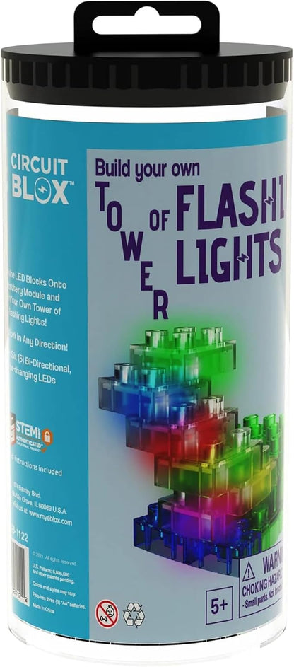 E-Blox: Circuit Blox: BYO Tower of Flashing Lights - Color-Changing LED Blocks Kit, Stack & Build 3D Brick Creations Set, DIY STEM Toy, Kids Ages 8+