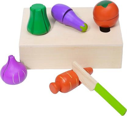 Montessori Mama Wooden Toy Food Cutting Vegetable Set - Velcro Food Toys for Toddlers - Toddler Kitchen Accessories Set with Storage-Cutting Board Box - Perfect Food Cutting Toys for Kids Gift