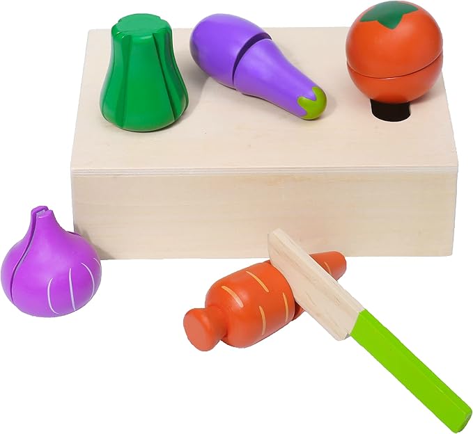 Montessori Mama Wooden Toy Food Cutting Vegetable Set - Velcro Food Toys for Toddlers - Toddler Kitchen Accessories Set with Storage-Cutting Board Box - Perfect Food Cutting Toys for Kids Gift