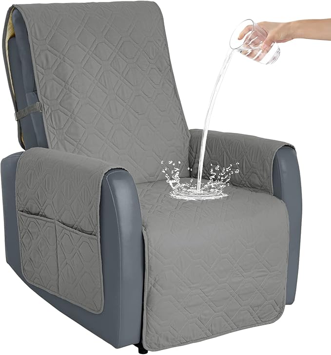 Recliner Chair Covers Sofa Slipcover Non-Slip Chair Couch Cover Machine Washable Furniture Protector with Straps for Dogs(Grey, 23inch Recliner)