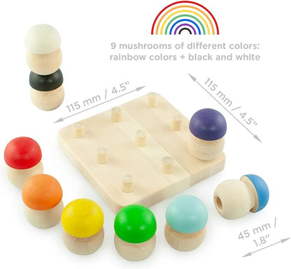 Ulanik Mushroom Glade Toddler Montessori Toys for 3 Year Old + Kids Wooden Mushrooms Game for Learning Color Sorting and Counting Preschool Education — 9 pcs