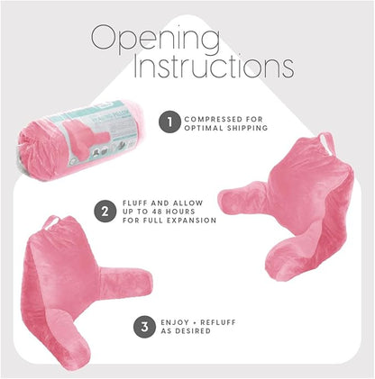 Milliard Reading Pillow with Shredded Memory Foam, Large Adult Backrest with Arms, Back Support for Sitting Up in Bed with Washable Cover (Sit up Pillow) Pink