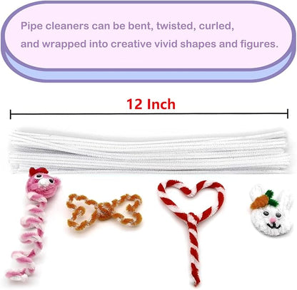 Cldamecy 100 pcs White Pipe Cleaners with 20 pcs Googly Eyes,Chenille Stems for Craft Project,Craft Pipe Cleaners for DIY Projects,Arts and Holiday Decoration