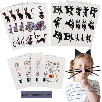 foci cozi 84 Pack Meow Cat Party Favors Supplies-Cat Necklaces,Bracelets, Keychains, Hair Clips, Tattoos,Brooch, Gift Bags Kids Girls Goodie Bags Birthday Party Supplies