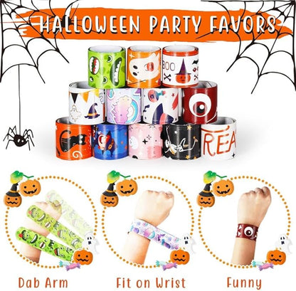 72 PCS Halloween Slap Bracelets Bulk for Kids Snap Bracelets - Bulk Halloween Party Favors for Kids, Halloween Wristbands Toys Prizes Treats for Kids Classroom Favors, Non-Candy Exchanging Gifts