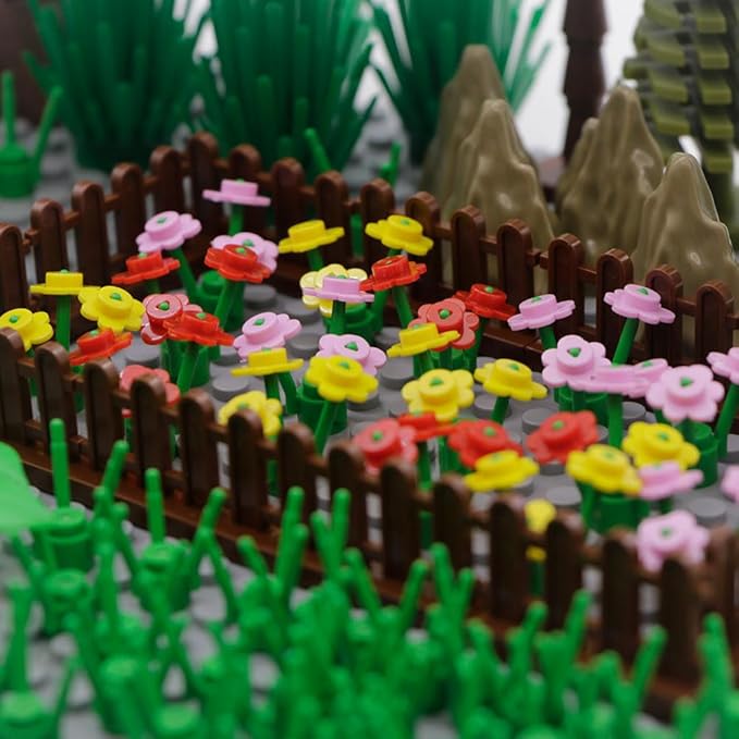 BroTex Plants Tree Accessories Jungle - Botanical Parts Bricks Flower Leaf Forest Flower Plants Pieces Building Blocks Set, Animals Farm Squirrel Birds Grass Garden House Toy (Without Baseplate)