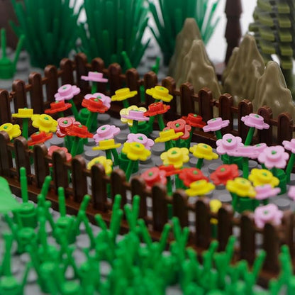 BroTex Plants Tree Accessories Jungle - Botanical Parts Bricks Flower Leaf Forest Flower Plants Pieces Building Blocks Set, Animals Farm Squirrel Birds Grass Garden House Toy (Without Baseplate)