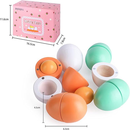 WHOHOLL Wooden Easter Play Eggs Toy, Play Food Sets for Kids Kitchen, Durable Wood Eggs with Magnetic Separable Yolk, Pretend Play Kitchen Toy Food for Toddlers Boys Girls Gifts