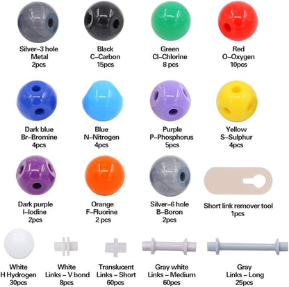 Swpeet 240 Pcs Organic Chemistry Molecular Model Student and Teacher Kit, Chemistry Molecular Model Student and Teacher Set - 86 Atoms & 153 Bonds & 1 Short Link Remover Tool