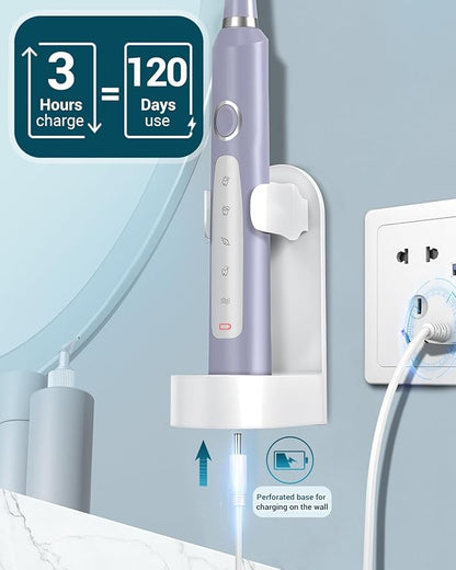 Rtauys M5 Sonic Electric Toothbrush for Adults and Kids - Rechargeable Electric Toothbrush Kids Ages 12+ and Adults with 8 Brush Heads & Travel Case, 120 Days Battery Life - Light Purple