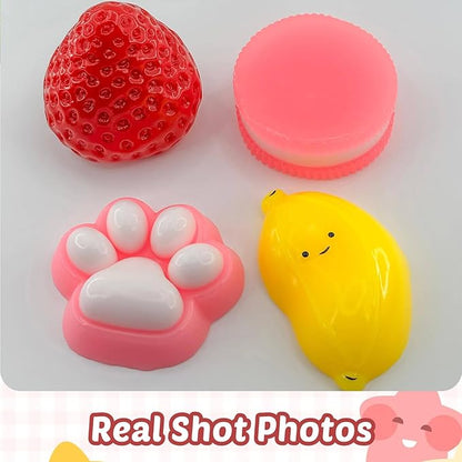 Taba Squishy Toys 4 Pack, Soft Sensory Fidget Squeeze Toys for Stress Relief, Kawaii Fufu Squishies for Kids & Adults, Party Favors, Goodie Bag Fillers