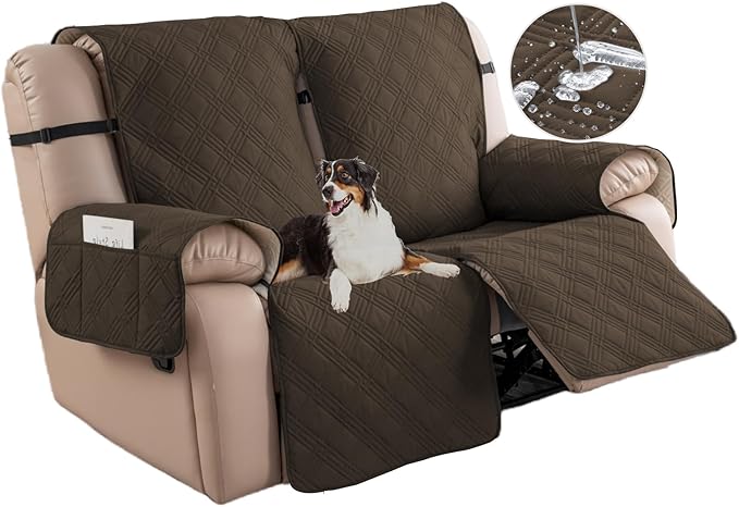 Easehomey Waterproof Loveseat Recliner Cover,Non Slip Reclining Couch Covers for 2 Seat,Dog Chair Cover Furniture Protector Washable Chair Cover with Pocket for Kids,Pets,Dogs(Coffee,2Seat)