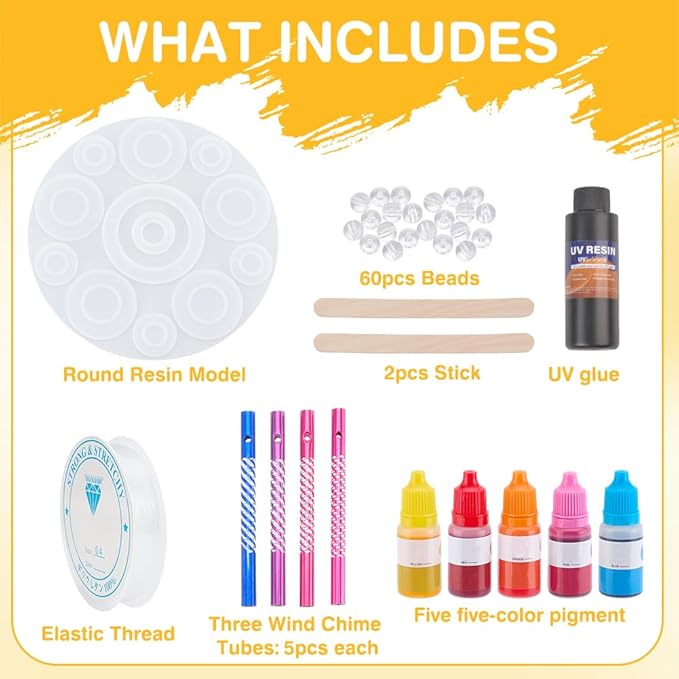 WEBEEDY 85 Pcs Wind Chimes Silicone Molds Kit Round Wind Bell Silicone Moulds with Metal Tubes, Resin Casting Molds, UV Resin for Summer Outdoor Indoor Decor Keychain Earring Ornaments Making Supplies