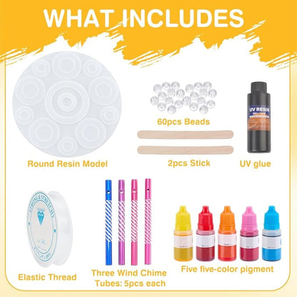 WEBEEDY 85 Pcs Wind Chimes Silicone Molds Kit Round Wind Bell Silicone Moulds with Metal Tubes, Resin Casting Molds, UV Resin for Summer Outdoor Indoor Decor Keychain Earring Ornaments Making Supplies
