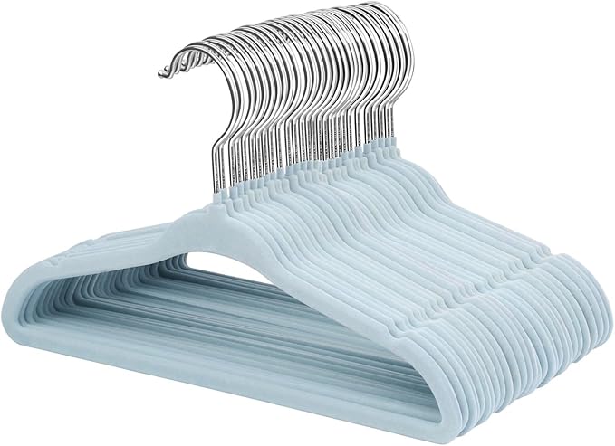 ManGotree Velvet Baby Clothes Hangers, Baby Toddler Kids Hangers with Swivel Hook, Notched Shoulder Design for Kids and Children Clothes (30 Pack, Blue)