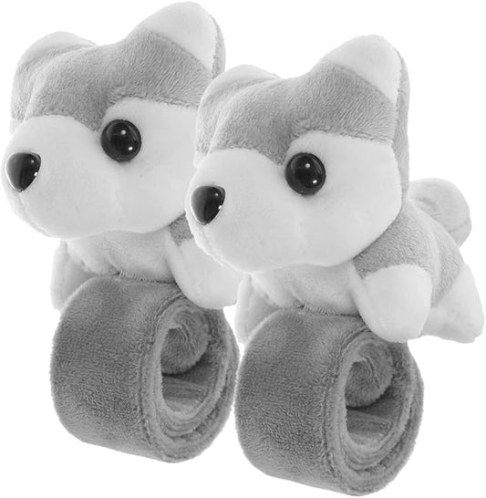 LUOZZY 2 Pcs Dog Stuffed Animal Slap Bracelets for Kids Dog Slap Bracelets Party Favors Baby Stuffed Animal Toys (Gray)