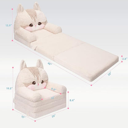 MONKISS 2-in-1 Toddler Couch Chairs Comfy, Kids Chair Couch, Mini Couch, Flip Out Sherpa Kids Sofa, Baby Couch, Chair for Toddlers 1-3, Kids Lounge Chair Reading Chair, Kids Couch Bed Fold Out, Cat