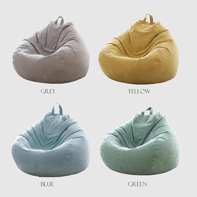 Child Bean Bag Cover(No Filler), Polyester White Bean Bag Cover Stuffable Bean Bag Memory Foam Soft Premium Corduroy Stuffable Bean Bag Plush Toy For Kids,35"*30"*30"