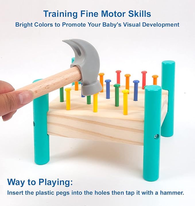 Wooden Baby Workbench Pounding Hammer Toy for Toddlers,STEM Educational Preschool Learning Toys for Kids, Great DIY Gift for Boys and Girls