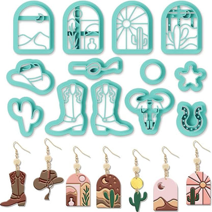 ORIGACH 13 Pcs Western Cowboy Polymer Clay Cutters Set Earring Clay Cutter DIY Craft Supplies for Earring and Jewelry Making