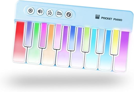 Mini Keyboard Piano Toy, Portable Light Up Pocket Piano for Toddlers Kids (Blue)