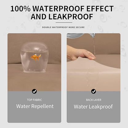 Easy-Going 100% Dual Waterproof Oversized Loveseat Cover Stretch Soft Couch Cover for Dogs, Sofa Slipcover for 2 Separate Cushion Couch Leakproof Furniture Protector for Kids, Pets Camel