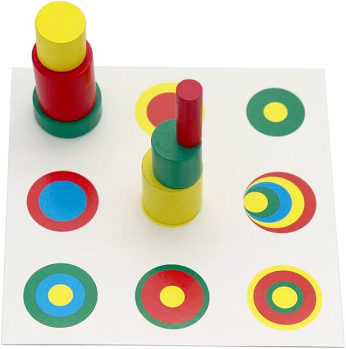 Montessori Colored Cylinders With Control Cards Kids Wooden Knobless Blocks Shape & Color Recognition Material Toys (Colored Cylinders With Control Cards)