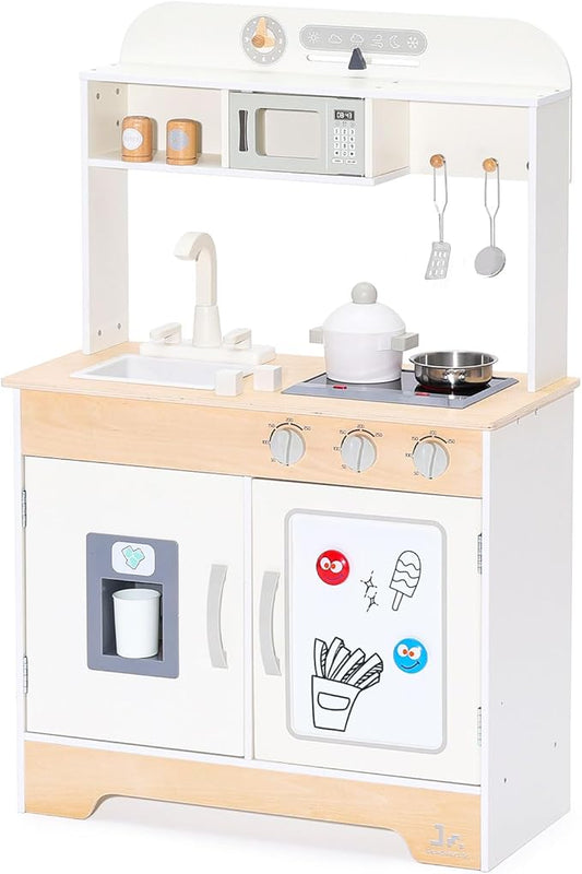 SainSmart Jr. Kitchen for Kids, Wooden Play Kitchen with Toy Storage System, Toy Kitchen Set with Plenty of Play Features, Kids Play Kitchen Designed, Gift for Ages 3+ White