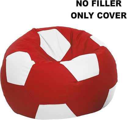 Ample Decor Bean Bag Cover Without Beans, Comfortable Soccer Design Bean Bag Cover Made from Leatherette (Filling Not Included) Ideal for Children and Teenagers – Red and White
