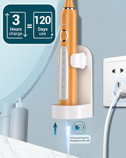 Rtauys M5 Sonic Electric Toothbrush for Adults and Kids - Rechargeable Electric Toothbrush Kids Ages 12+ and Adults with 8 Brush Heads & Travel Case, 120 Days Battery Life - Orange