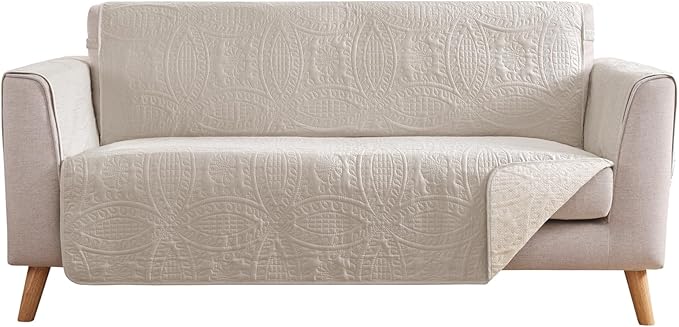 Beige Loveseat Covers for 2 Cushion Couch, Water-Repellent Covers for Loveseat, Machine Washable Love Seat Quilted Couch Covers, Pet Friendly Loveseat Slipcovers (Loveseat 48", Beige Cream)