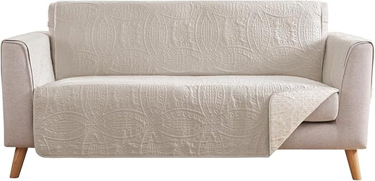 Beige Loveseat Covers for 2 Cushion Couch, Water-Repellent Covers for Loveseat, Machine Washable Love Seat Quilted Couch Covers, Pet Friendly Loveseat Slipcovers (Loveseat 48", Beige Cream)