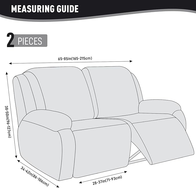 KinCam Recliner Covers, Stretch Reclining Chair Covers, Recliner Sofa Slipcovers Stripe Jacquard Recliner Couch Covers Furniture Protector Covers for Pet Kid (2XL Seater, Black)