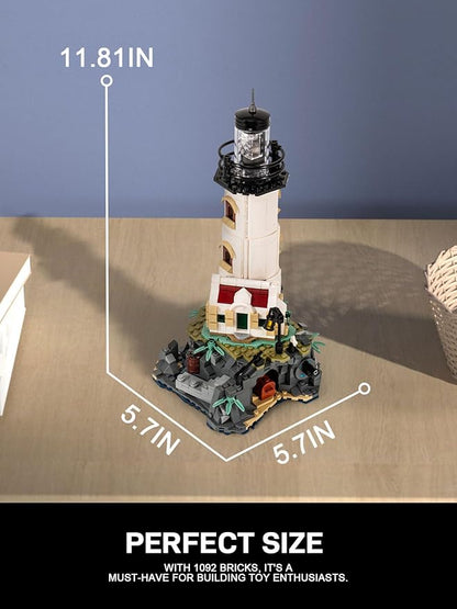 Island Lighthouse Building Block Sets with Glowing Lighting, Unique Collection and Display Model for Home,Building Block Kits Gift for Adults and Kids (1092 PCS)