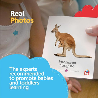 Tool-be Bilingual Animal Flash Cards, 3 Pack with 54 Real Photos of Farm, Aquatic, and Wild Animals, Spanish-English Educational Toys, Sight Words Flash Cards, Ages 6 Months to 6 Years