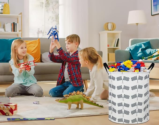 CLOCOR Kids Laundry Basket,Waterproof Baby Boys Nursery Hamper,Collapsible Fabric Storage Container,Toys Bin,Room Decor,Gift Basket（Racing