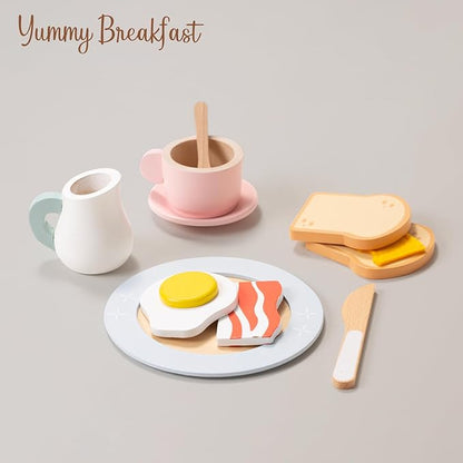 Giant bean Kids Wooden Tea Set for Little Girls, 21 PCS Kitchen Playset Toys Gifts for Toddlers Kids Boys 1 2 3 4 5 6, Play Kitchen Accessories for Kids Tea Party