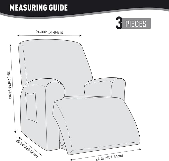 KinCam Recliner Covers, Stretch Reclining Chair Covers, Recliner Sofa Slipcovers Stripe Jacquard Recliner Couch Covers Furniture Protector Covers for Pet Kid (1 Seater, Black)