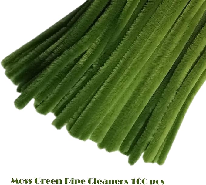 Swpohrat 100 Pieces Moss Green Pipe Cleaner Craft Set,Thick Fuzzy Chenille Stem Pipe Cleaners for DIY Craft Projects and Decorations