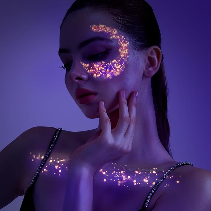Teenitor Pink Glitter Glow in The Dark Glitter Gel, Pink Face Glitter Gel, Body Glitter Hair Glitter for UV Black Light Glow Party Raves Concerts