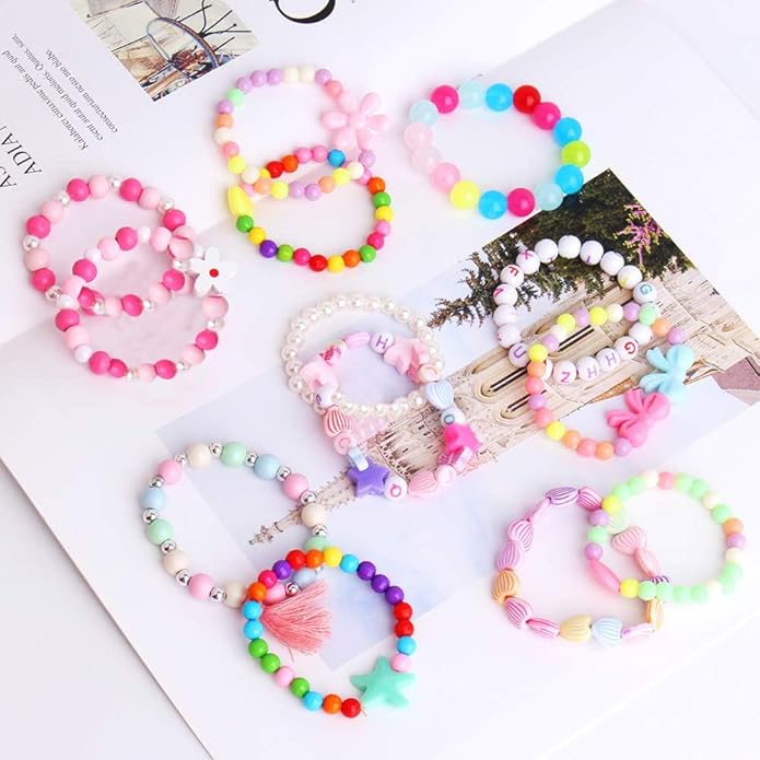 ONESING 22 Pcs Toddler Costume Jewelry Gift Princess Necklace Bracelet Set Girls Play Jewelry Kit Necklace Bracelet for Kids Play Dress Up