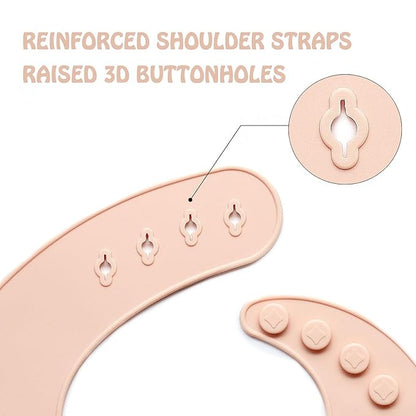 Ginbear Baby Bowls with Suction, Silicone Bibs, Baby Spoons, Baby Led Weaning Supplies, Toddler Feeding Set for Ages 6 Months+ (Baby Pink)