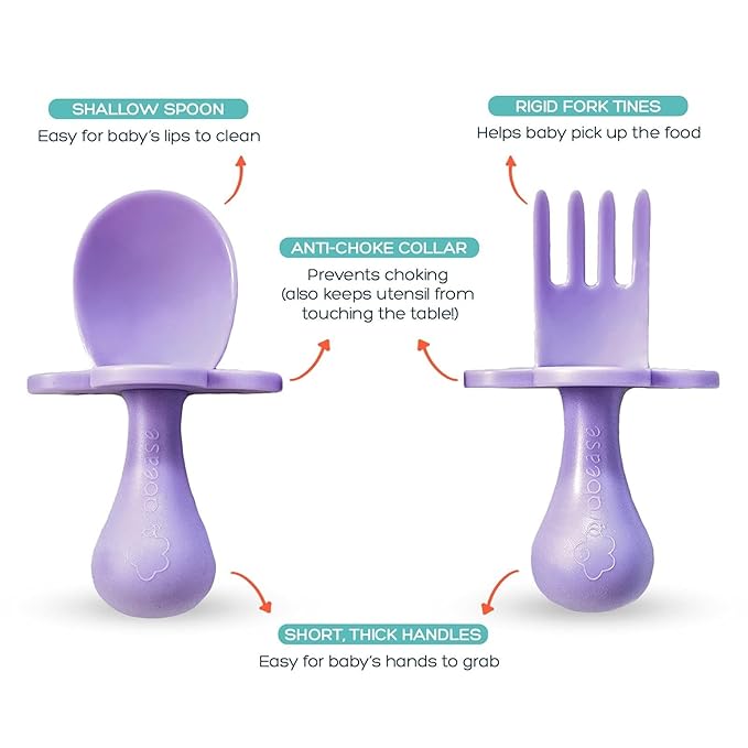 Grabease Toddler & Baby Feeding Utensils Set - Lavender Forks and Spoons - Plastic, 1 Set Toddler Forks - Baby Cutlery