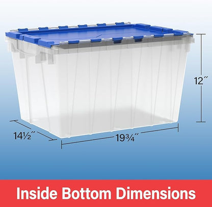 Akro-Mils KeepBox 12 Gallon Storage Container, Nesting and Stackable Plastic Storage Box with Lid Attached, Organizer Tote for Garages, Closets, and Moving, 21-1/2" x 15" x 12-1/2", Black/Yellow