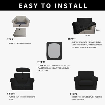 Easy-Going 100% Dual Waterproof Chair Cover Stretch Soft Couch Cover for Dogs, Sofa Slipcover for 1 Separate Cushion Couch Leakproof Furniture Protector for Kids, Pets Black
