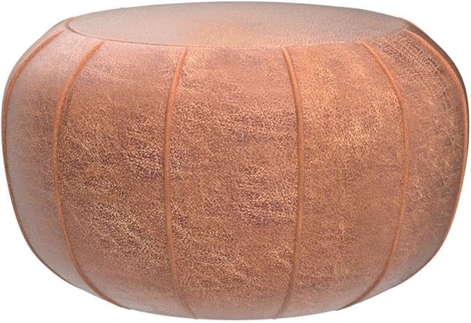Louis Donné Unstuffed Moroccan Ottoman Pouf Cover with Waterproof Handmade Faux Decor Storage Solution for Kid Toy Footstool Pouffe Cover Replacement Balcony Indoor 21dia Chestnut Brown, ONLY Cover